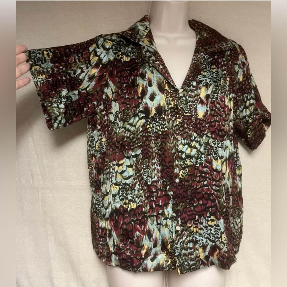 NWT Size Small Button Up Shirt Sleeve Multi Colored Collared Blouse by Tiny